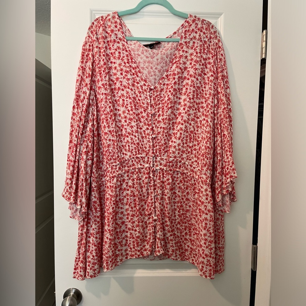 Feminine Red & White Blouse